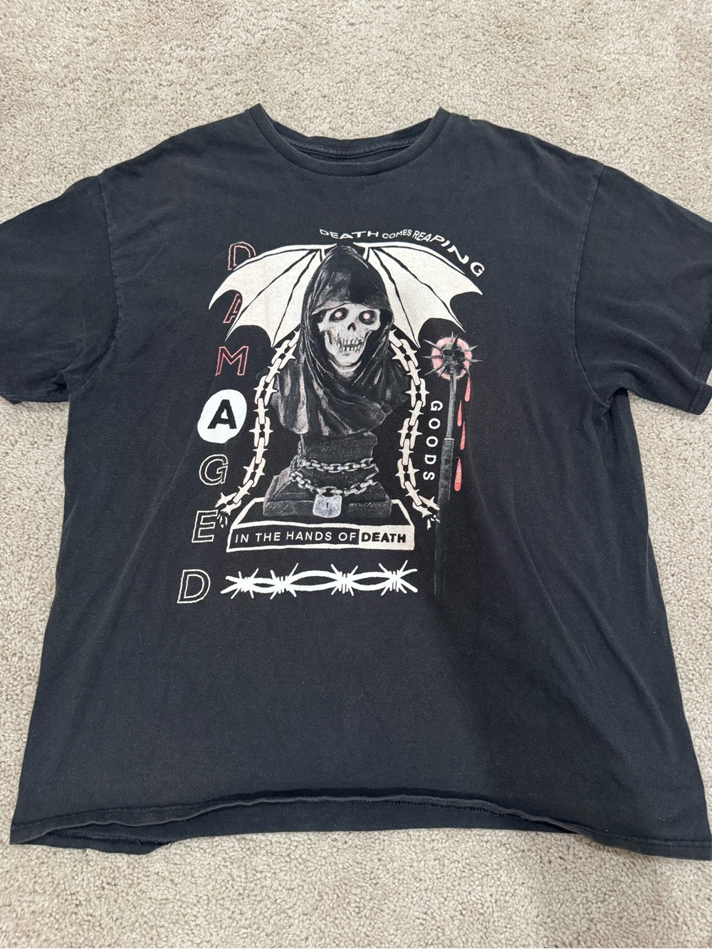 Black Short-Sleeve Graphic Tee with Reaper Motif